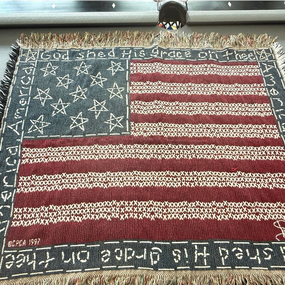 Americana American Flag Woven Throw Blanket Patriotic USA 1997 Wall Hanging